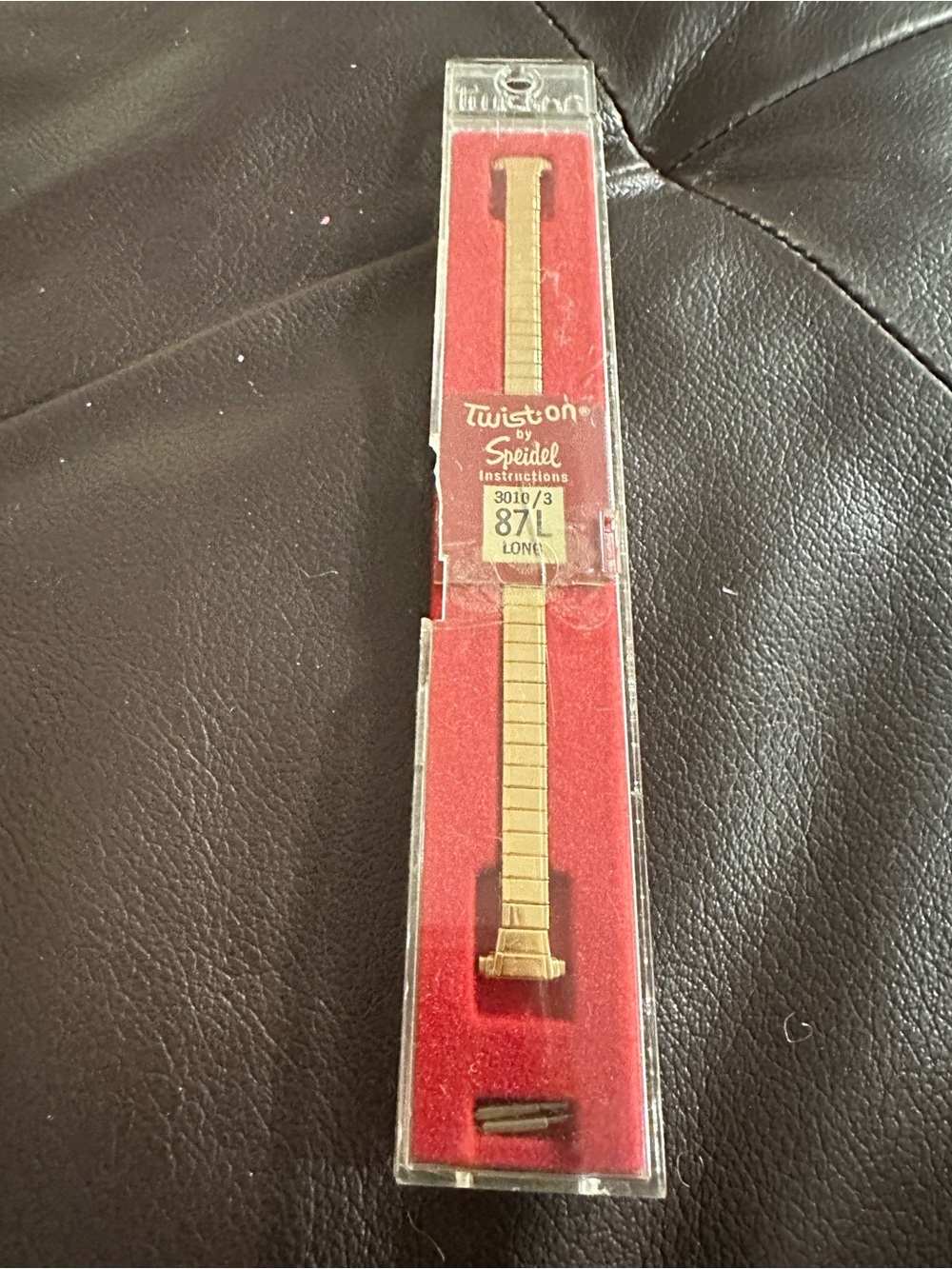 Vintage NOS Speidel Twist-On Gold Tone Watch Band 87L Long Black Inlay Bracelet